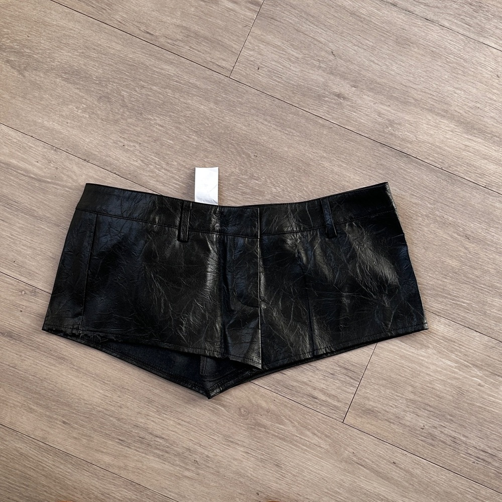 Black Leather Women Shorts